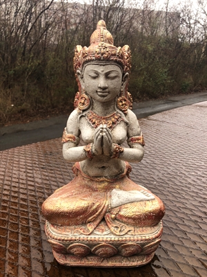 Buddha siddende støbt sten hvid h:43cm